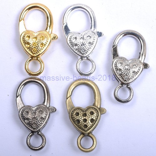 20Pcs Gold Silver Plated Bronze Copper & Dots & Charms Heart Lobster Clasps