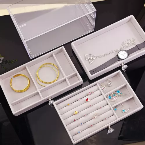 Acrylic Jewelry Organizer 3 Drawers Storage Transparent Jewelry Display Beige X - Picture 15 of 15