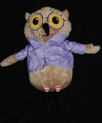 Peluche doudou chouette hibou beige veste mauve IKEA Kattuggla 35