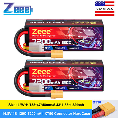 2x Zeee 14.8V 120C 7200mAh 4S Lipo Battery XT90 for 1/8 RC Car Truck Tank Buggy