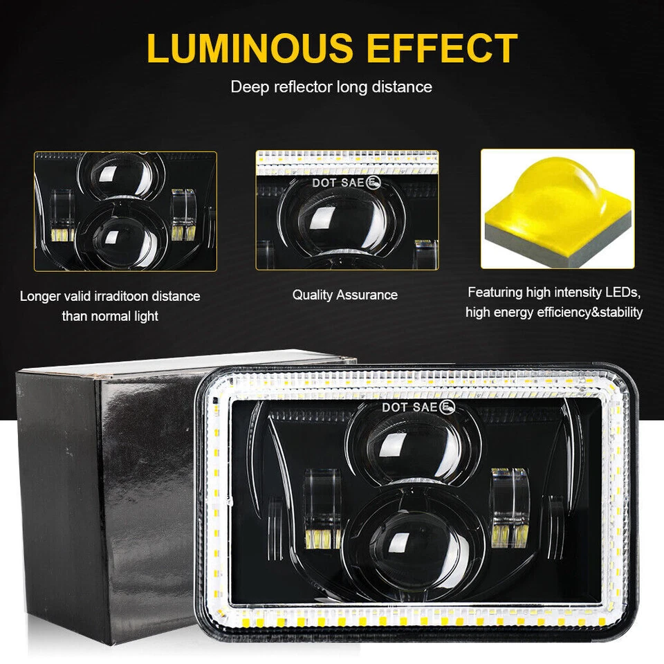 4x For GMC W3500 W4500 W5500 Forward 4x6" inch LED Headlights Hi/Lo Beam DOT DRL - Image 4 of 4