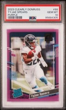 2023 Donruss Clearly Tyjae Spears RC Rated Rookie Purple 198/199 PSA 10 GEM MT