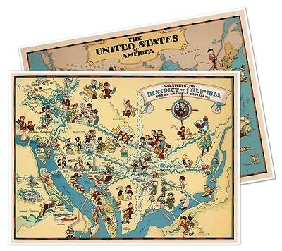 Two Map Set - Washington DC & USA by Ruth Taylor White circa 1933 18 x 24 prints