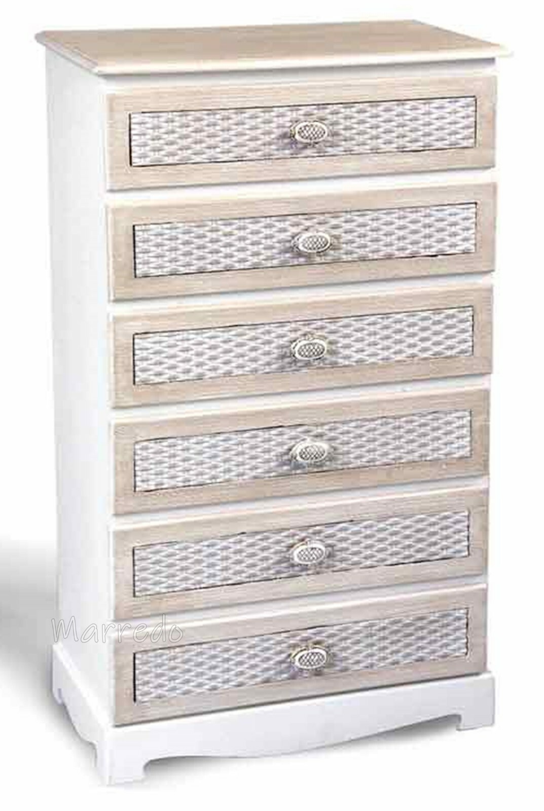 CASSETTIERA SETTIMINO 6 CASSETTI h95*55*30cm LEGNO BIANCO SHABBY CHIC CHIARA