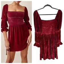 Reformation Albi Velvet Smock Mini Dress sz: XS Burgundy Holiday Christmas Party