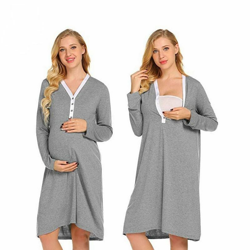 Long Sleeve Button Maternity Dress 