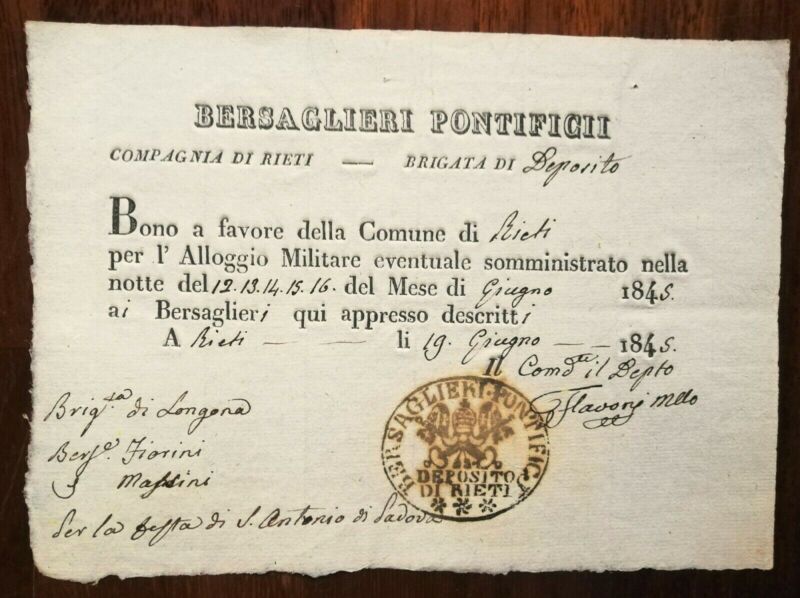 VG306-COMPAGNIA DI RIETI,BERSAGLIERI PONTIFICI-BRIGATA DI DEPOSITO, ALLOGGI,1845