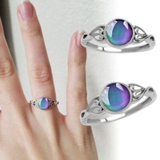 Ladies Fashion Gemstone Mood Ring Temperature Change Colors Jewelry Accessories