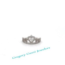 Sterling Silver Princess Tiara Crown Ring With CZ Size 8 