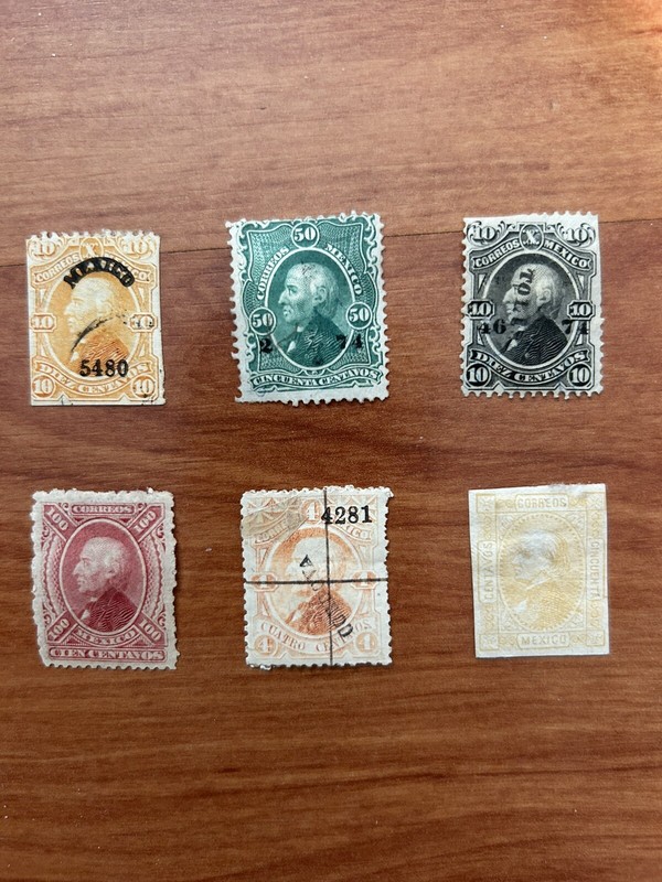MEXICO 1874 - 1880 Postal Stamps " Miguel Hidalgo " In Lot Set Of 6 Stamps RARE.