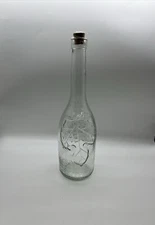 Clear Glass Bottle with Cork; Beautiful Design of Leaves and Raised Accents NEW