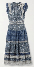 Ulla Johnson $545 Kiri Ruffled Patchwork Cotton Blend Voile Midi Dress 4 *Flaw