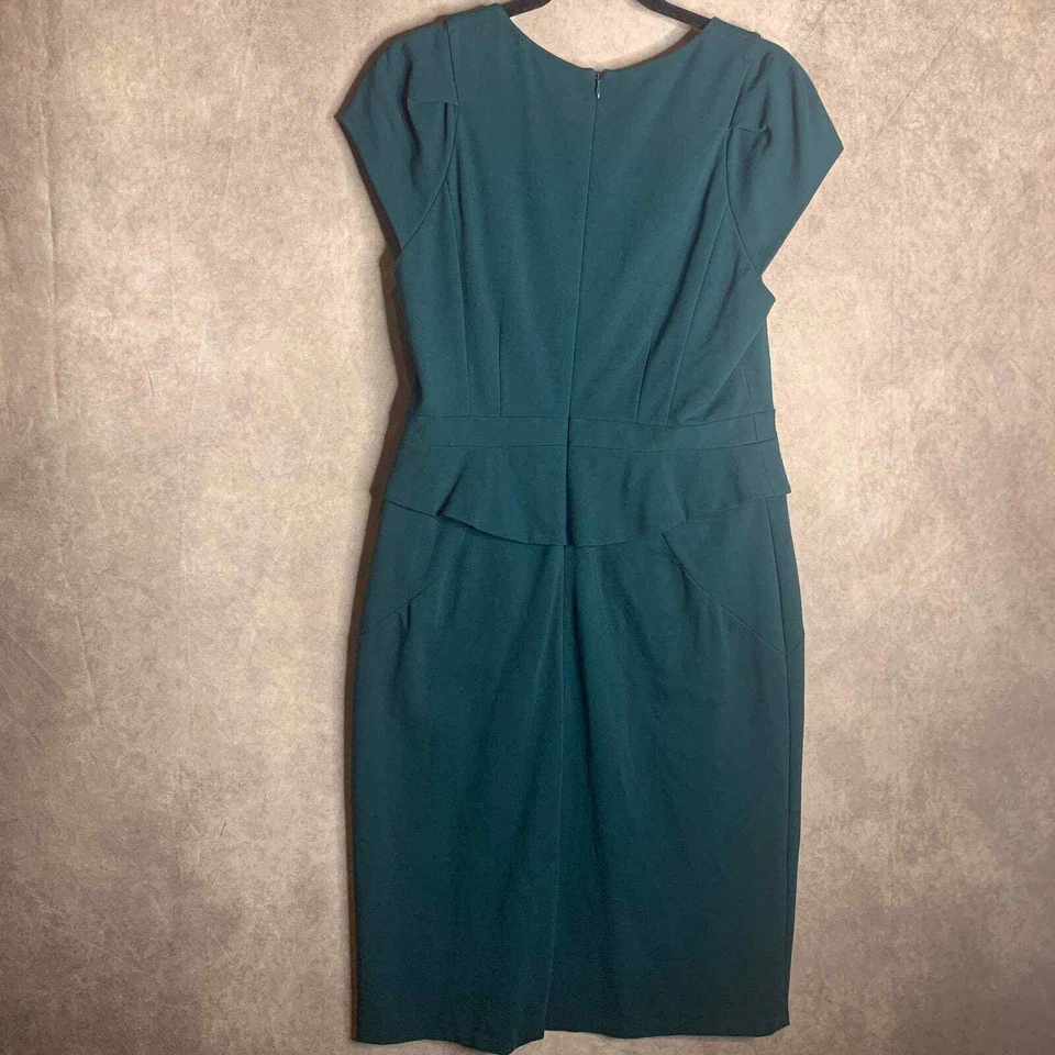 Classiques Entier Womens Dress Size 14 Green Peplum Sheath Short Sleeves Lined - Image 4 of 4