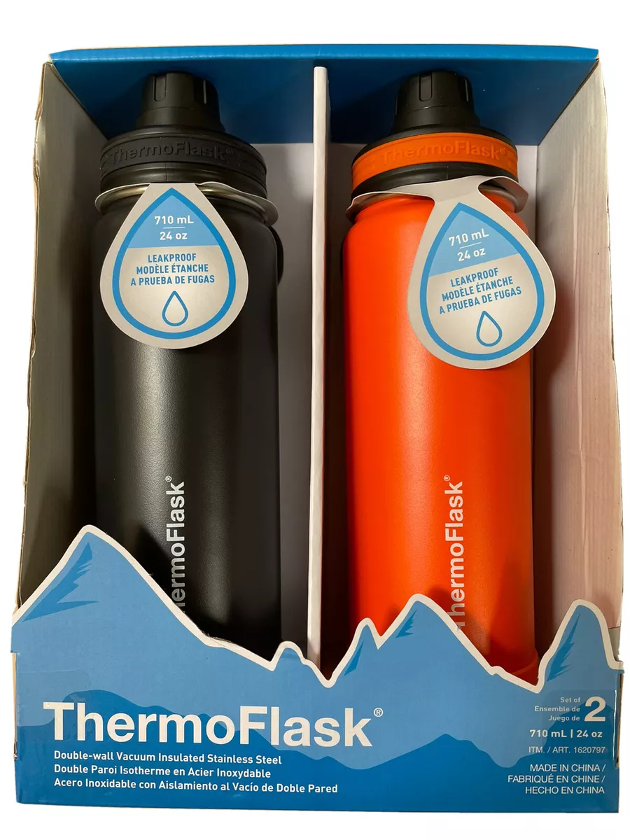 Thermoflask 24oz Stainless Steel Insulated Water Bottles, 2-Pack (Black and Green)