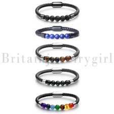 8MM Mala Beaded Bracelet Genuine Leather Rope Magnetic Bracelet for Men Women