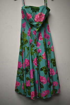 $2890 NEW Oscar de la Renta Geranium Floral Midi Cotton Dress Green Pink 8  | eBay