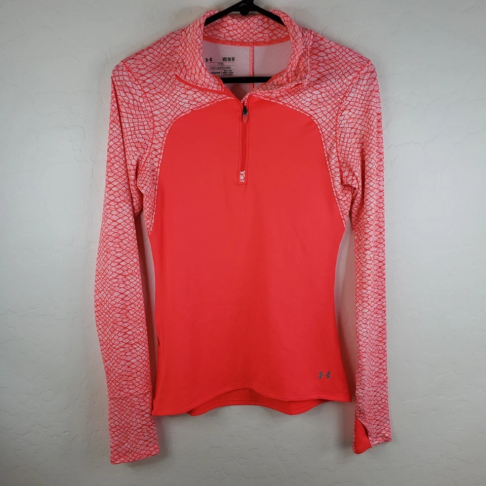 Pullover Under Armour ColdGear ajustado 1/4 cremallera para mujer mediano naranja neón Foto 4 de 4
