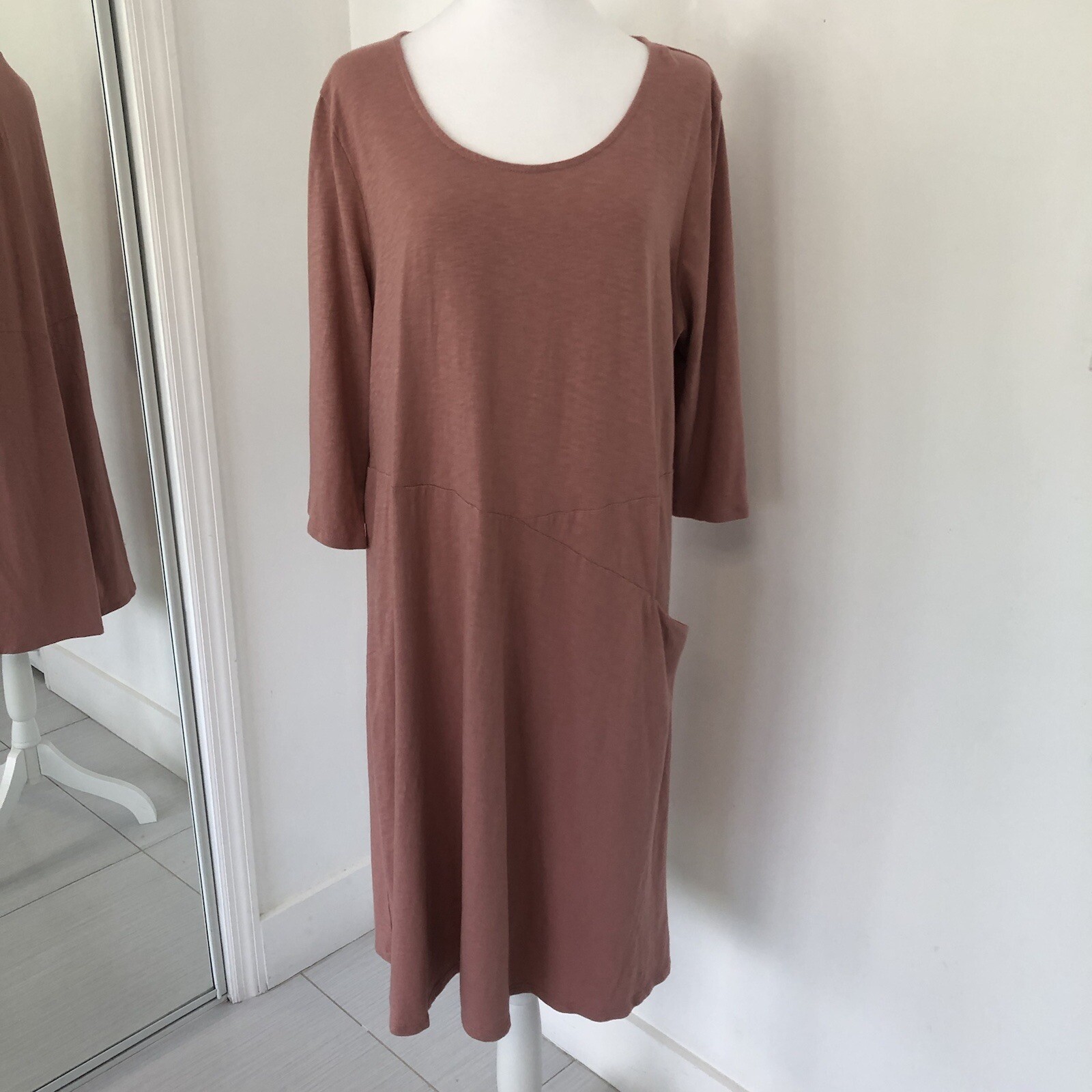Pure Jill Pink Seamed Scoopneck 3/4 Sleeve Midi Dress Size L for Women