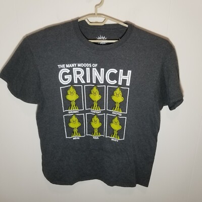 The Many Moods of Grinch Mens T Shirt XL Gray Christmas Dr