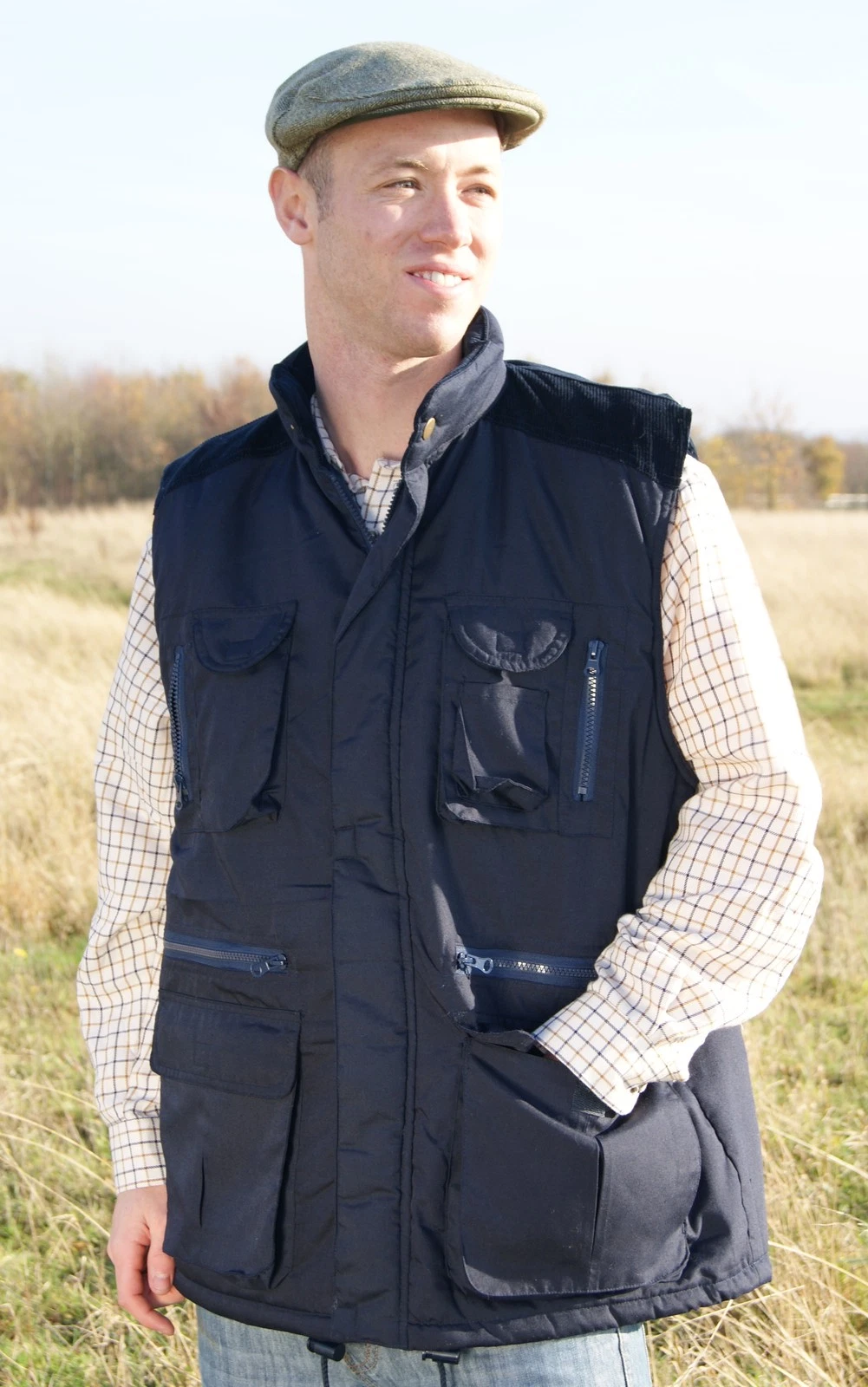 Hazy Blue Stalker Bodywarmer Gilet Mens Padded Multi Pocket Waist Coat