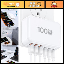 100W Slim Flat Fast Charger Block, 6-Port USB C Charging Station, Quick Charge