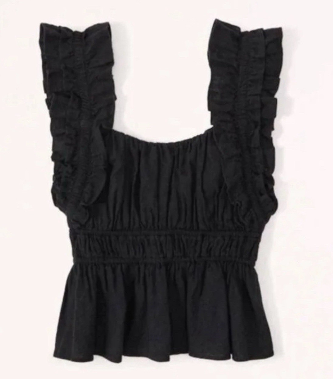 NWT Abercrombie and Fitch Black Poplin Tank Top Women's Ruffle Linen Sz XS *$60