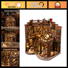 DIY Miniature House Kit - 3D Wooden Puzzle Bookshelf Craft with LED Light, Dollh