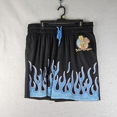 Bart Simpson Shorts Mens Medium Black Blue Flames Mesh Basketball The Simpsons