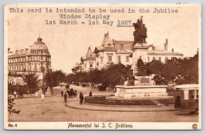 Antique Romania Postcard BUCHAREST J.c. Bratianu Monument 1927