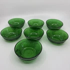 Set Of 7 Vintage Anchor Hocking Forest Green Sandwich Oatmeal Glass Fruit Bowls