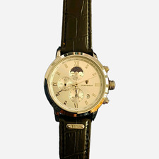 LIGE Men's Quartz Analogue Chronograph Watch Date Silver Dial Black Leather