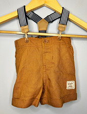 Disney Baby Winnie the Pooh Brown Suspender Shorts 0-3 Months Newborn Boy Photo