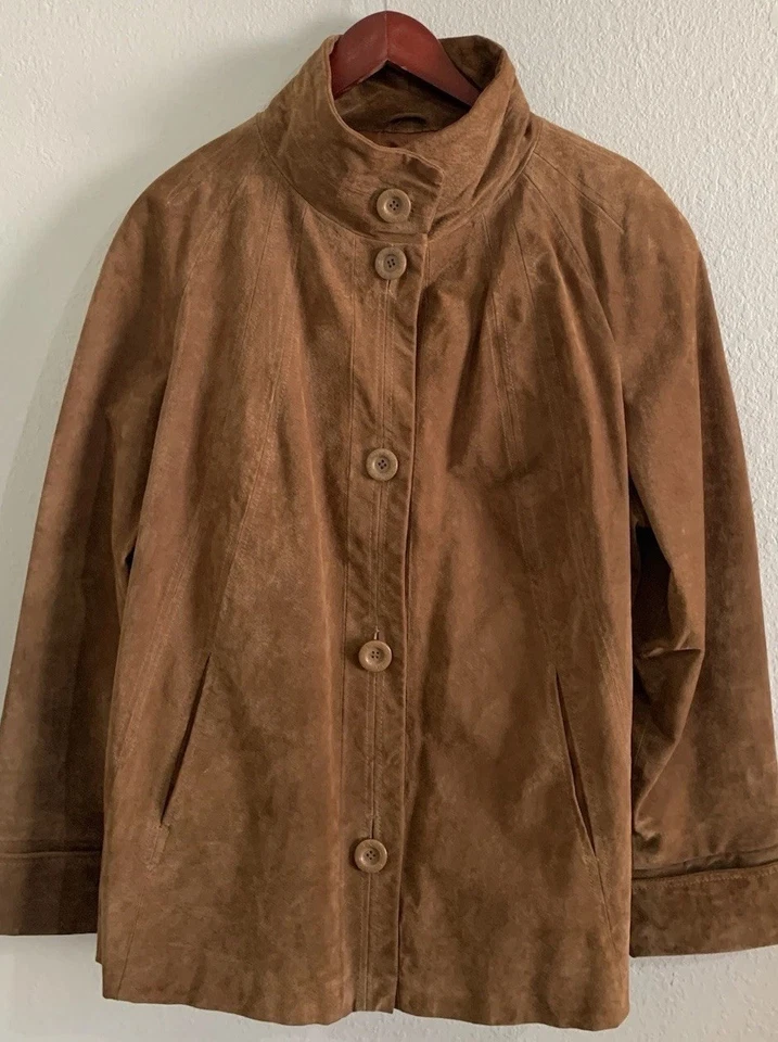 Chaqueta de cuero genuino Bradley Bayou - Para mujer 2X - Gamuza marrón - Cuello alto Foto 2 de 4