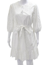 J Crew Womens Shift Shirt Dress White Cotton 3/4 Sleeve Size M