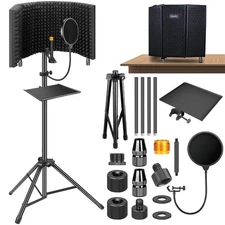 Microphone Isolation Shield with Pop Filter & Tripod Stand, Foldable Mic Shie...