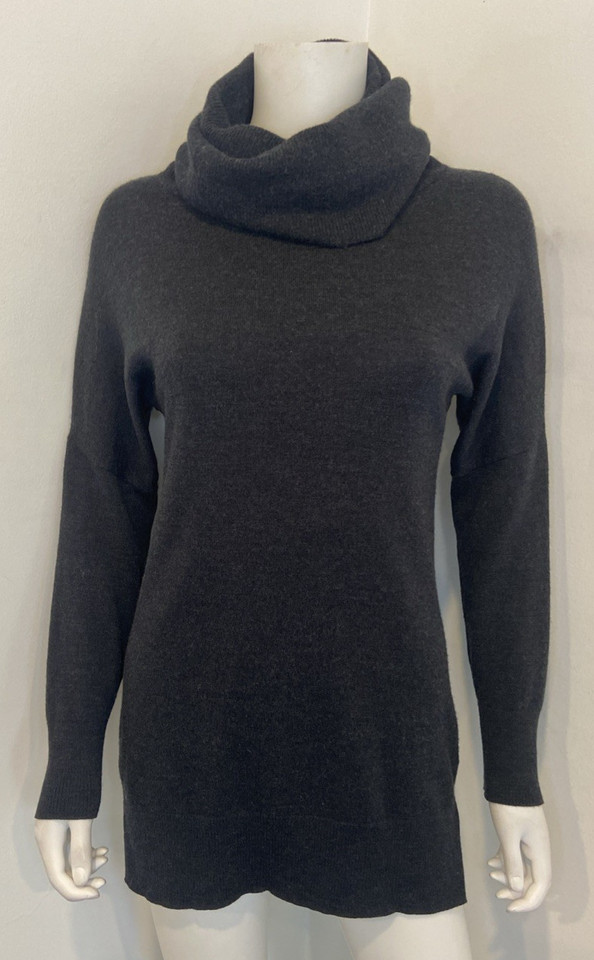 SABA [sz S] charcoal merino wool roll neck knit jumper