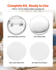 200 Sets 25mm Button Maker Supplies Pin Back Parts Shells Films Papers