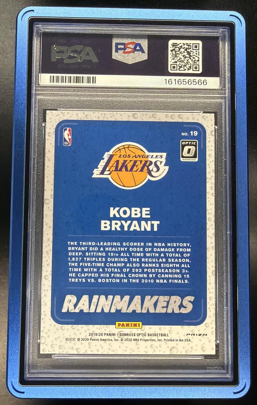 2019-20 Panini Donruss Optic Kobe Bryant #19 Rainmakers Holo Lakers PSA 10 view 2