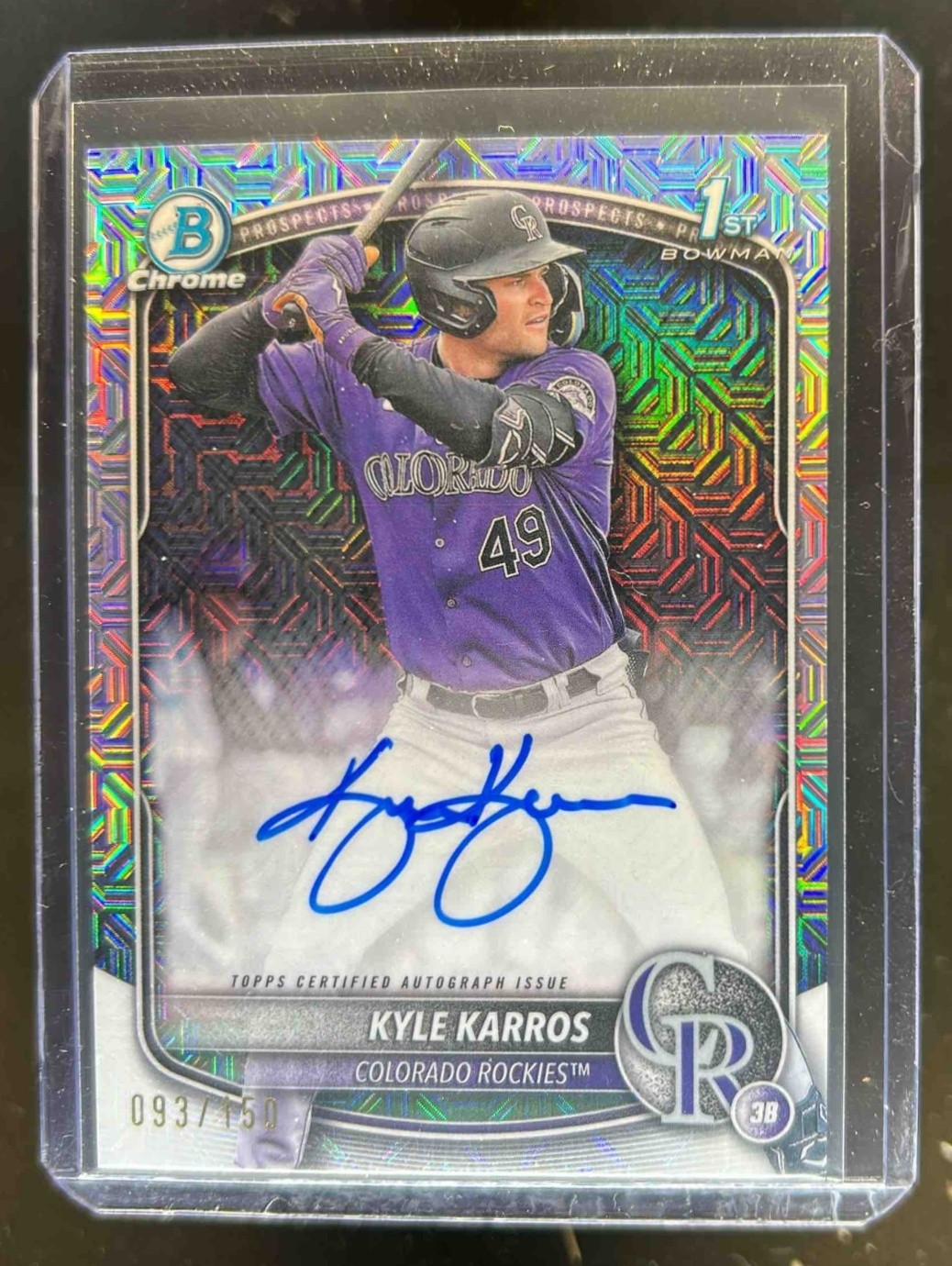 2025 Bowman Chrome Kyle Karros Auto HTA Choice Refractor 1st Prospect #93/150