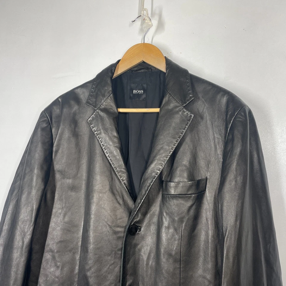 Hugo Boss Leather Jacket Blazer Mens 44" (Eur 54) Black Cutes Lamb Leather - Image 2 of 4