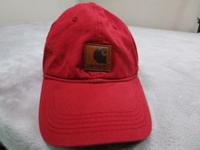 Carhartt Hat Cap Strap Back Red Canvas Leather Patch Workwear Mens One Size