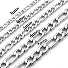 3-9mm Mens Silver Stainless Steel Figaro Chain Link Necklace 18"-26" Jewelry