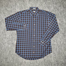 Peter Millar Mens Cotton Long Sleeve Plaid Button Down Shirt Blue Size Medium