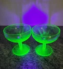 2 Vintage Depression Glass Sherberts Uranium  3.5" tall