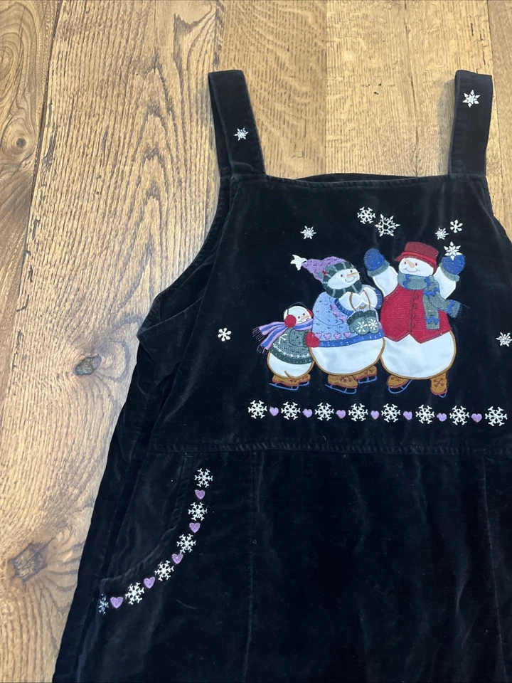 Christopher & Banks Vestido Mono Terciopelo Negro, Muñeco de Nieve Invierno Navidad Talla 14 Foto 3 de 4