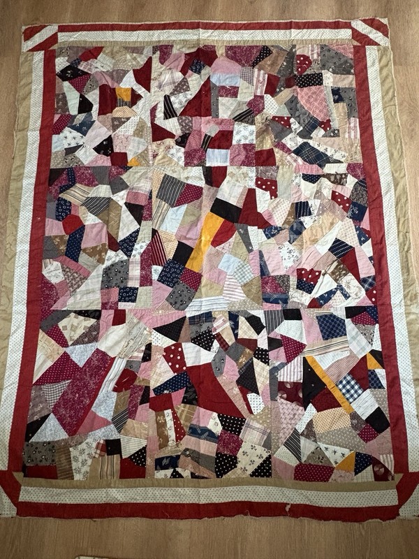 Vintage Busy Crazy Patchwork Quilt with Colorful Patches Cutter Quilt
