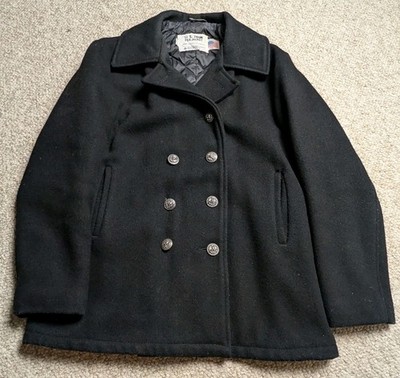 Vintage Schott Bros 740N US Navy Wool Pea Coat Black - Size 42