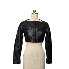 House of CB Ione Black Vegan Leather Cropped Jacket Square Neck Size Small New
