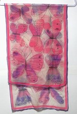 Vintage Vera Neuman Scarf Pink Purple Butterflies Sheer Adorable