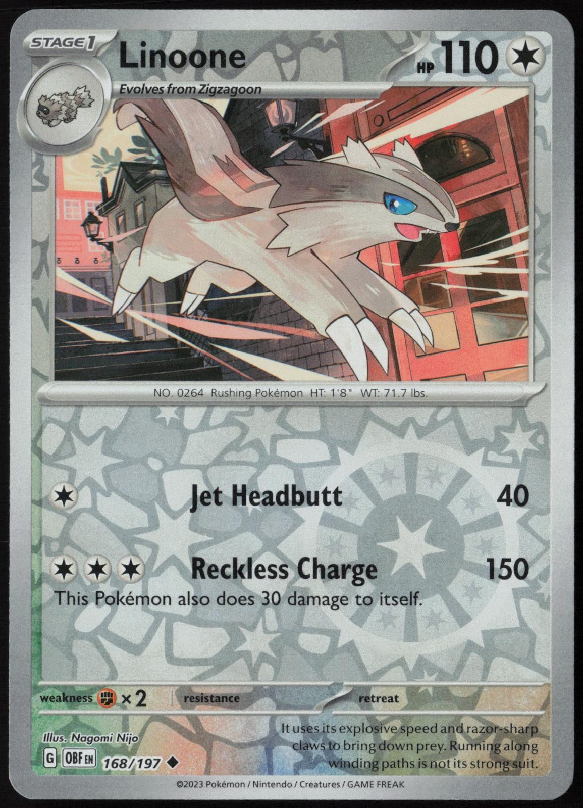 Linoone 168/197 Obsidian Flames Uncommon Reverse Holo Pokemon NM